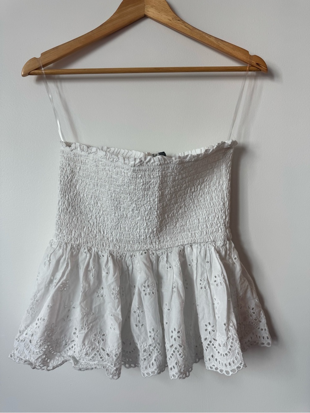 American Eagle Smocked Eyelet Tube Top Large White Peplum